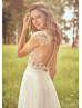 Cap Sleeve Beaded Ivory Lace Chiffon Wedding Dress